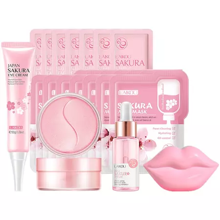 LAIKOU Sakura Facial Cleansing Skincare Set Whitening Moisturize Beauty Health Eye Mask Lip Mask Products Kit - Power Day Sale