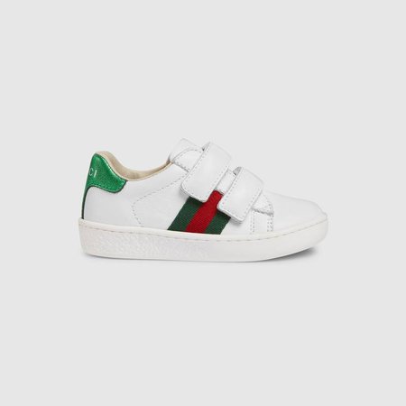 Toddler leather sneaker with Web - Gucci Toddler Shoes 455447CPWP09085
