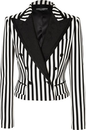 Dolce & Gabbana | Cropped jacquard-trimmed striped twill blazer | NET-A-PORTER.COM