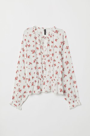 Blouse with Buttons - White/floral - Ladies | H&M US