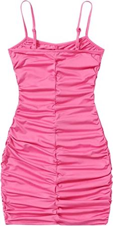 Amazon.com: SweatyRocks Girl's Spaghetti Strap Solid Ruched Slim Fitted Cami Short Dress Pink 14Y: Clothing, Shoes & Jewelry