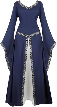 Amazon.com: Famajia Womens Renaissance Costumes Medieval Irish Over Dress Victorian Retro Gown Cosplay Long Dress Navy X-Large: Clothing