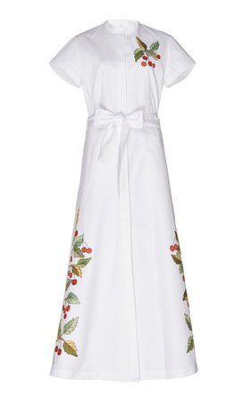Lucia Cherry Embroidered Cotton Dress by Loretta Caponi | Moda Operandi