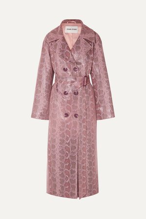 Stand Studio | Snake-effect coated vegan leather trench coat | NET-A-PORTER.COM