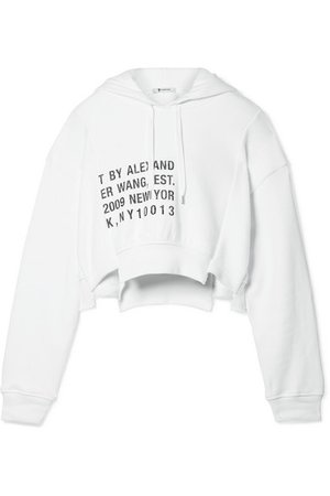 T BY ALEXANDER WANG Fleece-Paneled Printed Cotton-Jersey Hooded Top in White