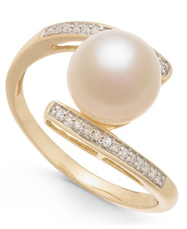 Macy's Cultured Freshwater Pearl & Diamond Accent 14k Gold Ring