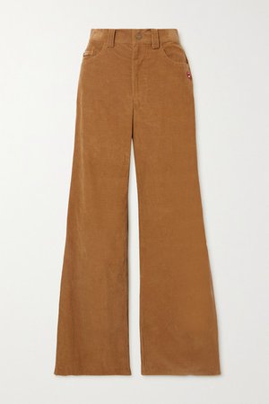The Flared Jean Appliqued Cotton-corduroy Pants - Brown