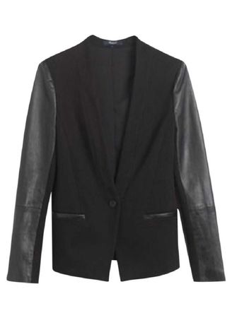 black blazer with leather sleeve