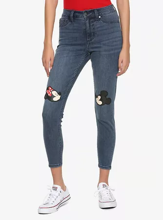 Disney Mickey Mouse & Minnie Mouse Kissing Patch High-Waisted Jeans