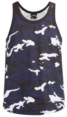 Marine Camouflage Print Cotton Tank Top - Womens - Blue Print