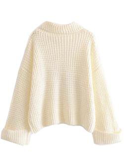 'Retta' White Ribbed Cropped Turtleneck Sweater - Goodnight Macaroon