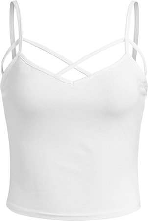 SweatyRocks Women's Spaghetti Strap Crop Top Criss Cross Camisole Tank Tops at Amazon Women’s Clothing store