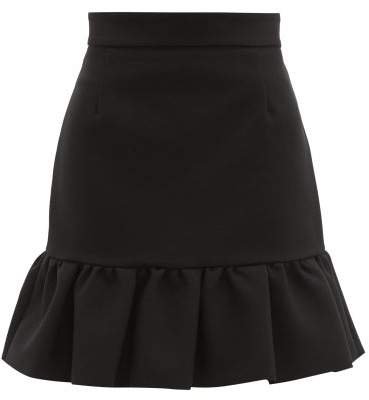 Ruffled Hem Crepe Mini Skirt - Womens - Black