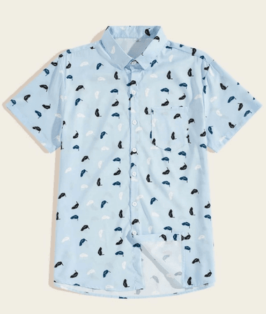 Blue buttondown with feathers