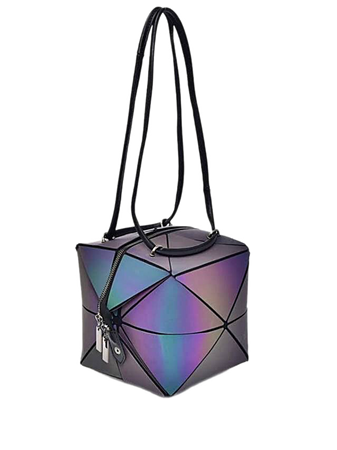 purple black chrome geometrical square purse bags