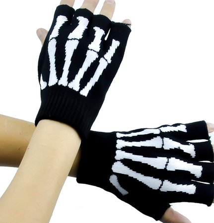 Amazon.com: Skeleton Gloves Fingerless Goth Deathrock: Clothing
