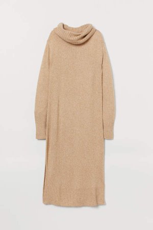 Knit Cowl-neck Dress - Beige