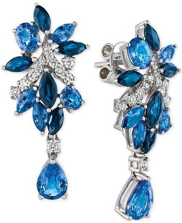 Le Vian Precious Collection® Sapphire (5-1/5 ct. t.w.) and Diamond (3/8 ct. t.w.) Drop Earrings in 14k White Gold, Created for Macy's - Earrings - Jewelry & Watches - Macy's