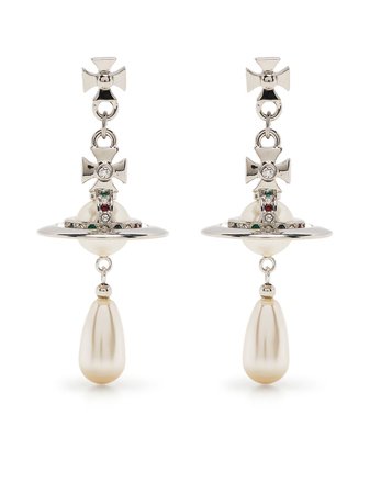 Shop Vivienne Westwood Orb crystal-embellished drop earrings with Express Delivery - FARFETCH