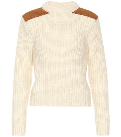 Suede-trimmed wool-blend sweater