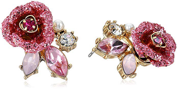 Betsey Johnson "Glitter Rose" Mismatch Stud Earrings: Jewelry