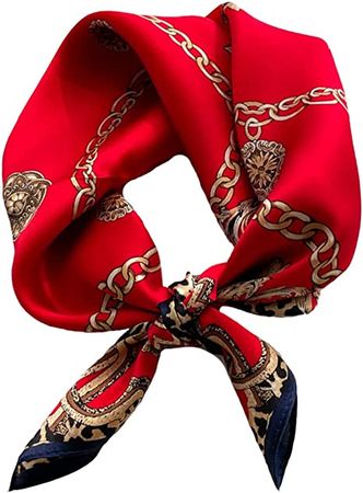 Women's 100% Pure Mulberry Silk Small Square Scarf - Neckerchief Women - Silk Headscarf - 21" x 21" (Red Passion) at Amazon Women’s Clothing store