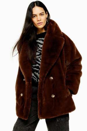 Soft Faux Fur Double Breasted Coat | Topshop