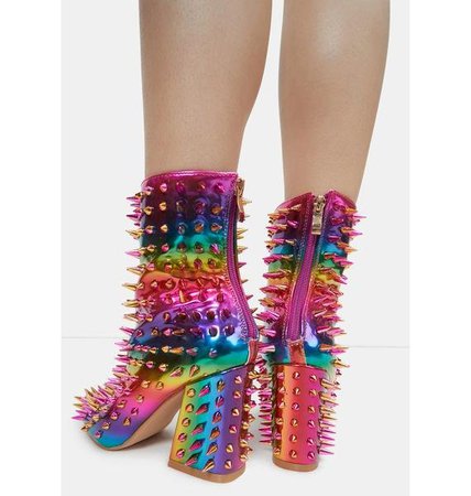 Rainbow Spike Stud Ankle Boots | Dolls Kill