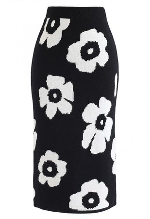 Painting Flower Pencil Knit Skirt in Black - NEW ARRIVALS - Retro, Indie and Unique Fashion