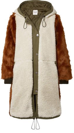 Madeline Canvas-trimmed Paneled Faux Fur And Faux Shearling Coat - Brown