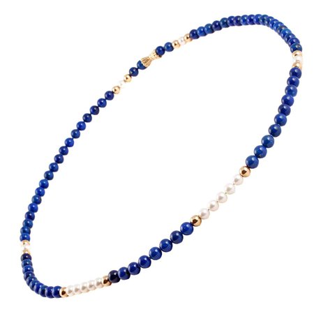 Lapis Lazuli Pearl Gold Necklace at 1stDibs | lapis and pearl necklace, lapis lazuli and pearl necklace, pearl and lapis necklace