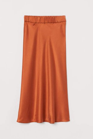 Calf-length Silk Skirt - Orange