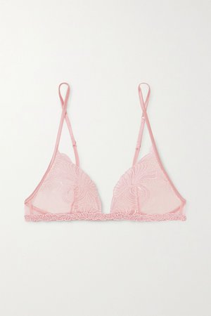Pastel pink Camelia embroidered stretch-tulle soft-cup triangle bra | La Perla | NET-A-PORTER