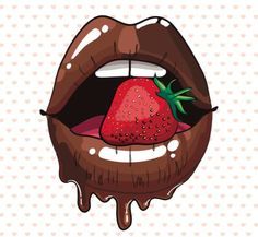 dripping chocolate strawberry mouth lips
