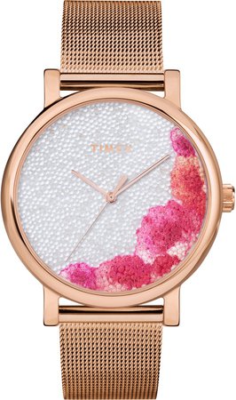 Full Bloom Crystal Floral Mesh Strap Watch, 38mm