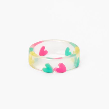 Clear Neon Heart Print Resin Ring | Claire's