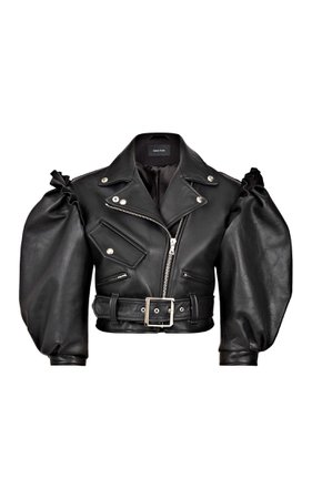 Simone Rocha Puff-Sleeve Cropped Leather Biker Jacket