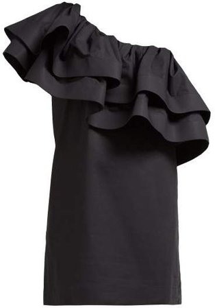 Françoise Francoise - Ruffled One Shoulder Cotton Dress - Womens - Black