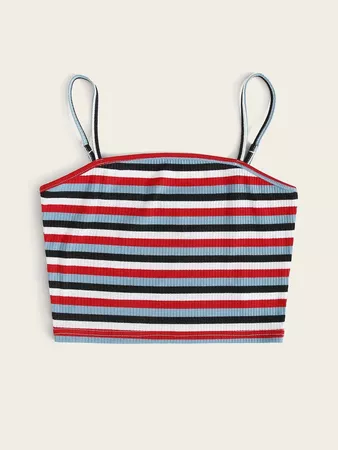 Rib-knit Striped Crop Cami Top | SHEIN USA