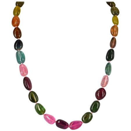 Exceptional Tourmaline Nugget and Gold Necklace For Sale at 1stdibs