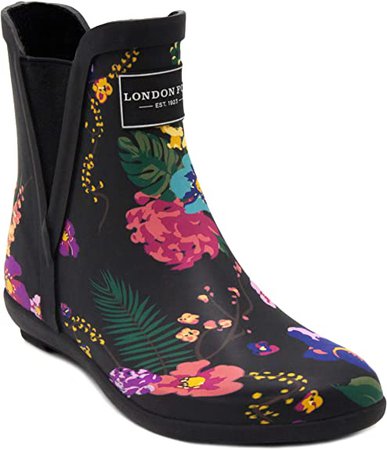 Amazon.com | LONDON FOG Womens Piccadilly Rain Boot Black/Floral 6 M US | Rain Footwear