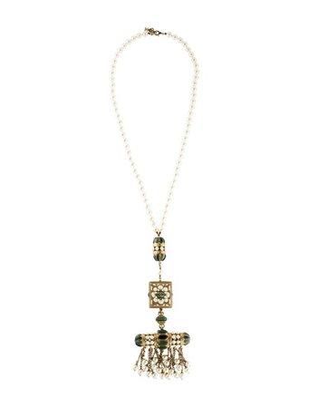 Chanel Faux Pearl, Resin & Enamel Tassel Necklace - Necklaces - CHA292429 | The RealReal