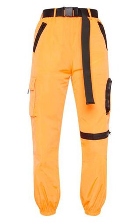 Neon Orange Shell Pocket Joggers | Trousers | PrettyLittleThing