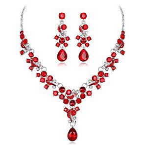 Women's Red Synthetic Ruby Pendant Necklace Earrings Pear Cut Briolette Drop Ladies Party Elegant everyday Cubic Zirconia Imitation Diamond Earrings Jewelry Red / Red Necklace & Earrings / Blue 2020 - US $8.79
