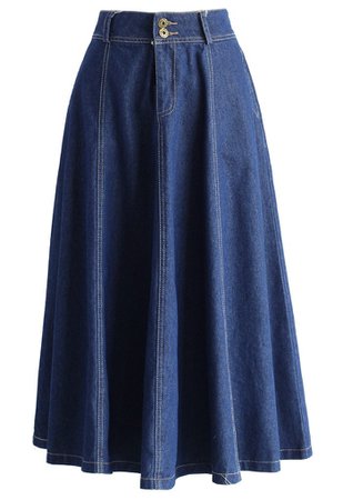 Swing Denim A-line Midi Skirt - Skirt - BOTTOMS - Retro, Indie and Unique Fashion