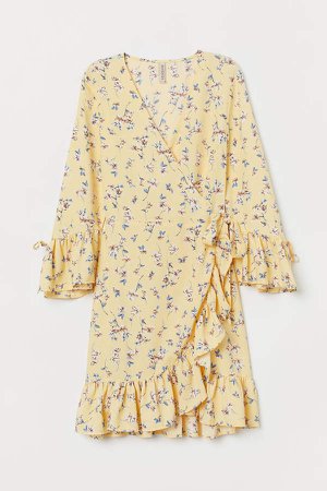Patterned Wrap-front Dress - Yellow