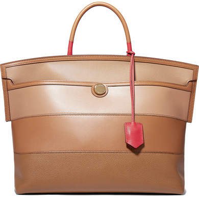 Smooth And Textured-leather Tote - Brown