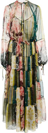 Patchwork-Effect Floral-Print Silk-Chiffon Dress
