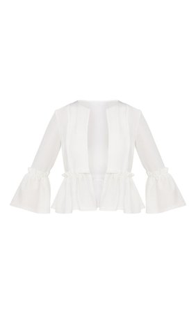 White Frill Sleeve Blazer. Coats & Jackets | PrettyLittleThing
