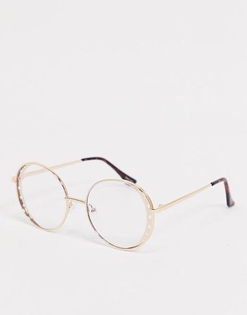 Quay Seeing Stars womens round blue light glasses in gold | ASOS